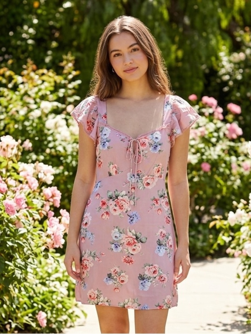 GAP Pink Floral Tie Neck Sundress - Size L - NWT